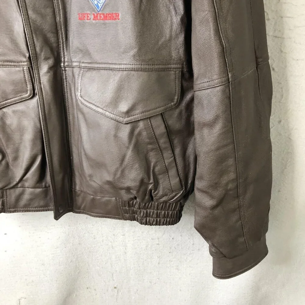 Handyman Club Of America Jacket Mens L Brown Leather Bomber Aviator Logo Retro - Picture 14 of 16